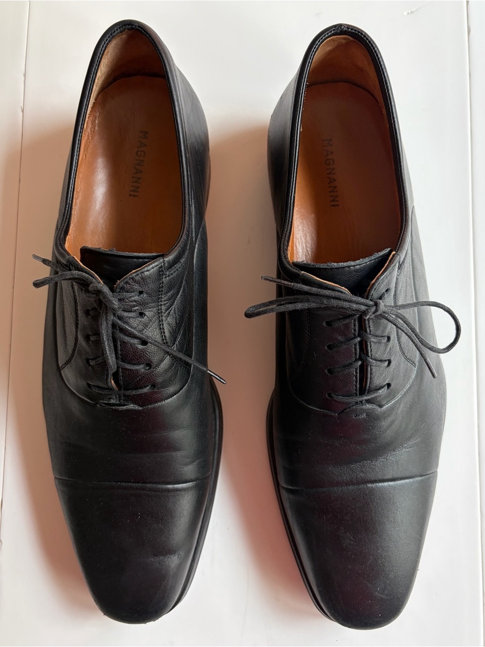 Magnanni Black Leather Cap-Toe Oxfords Men's 12 D Made in Spain
